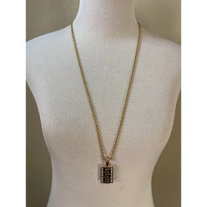 Vintage Meandros Gold Plated Rectangle Simulated Diamond Pendant Chain Necklace